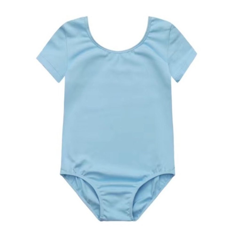 Danskin Childs Leotard Sky Blue Short Sleeve Scoop Neck Small Large Dance - Picture 11 of 11